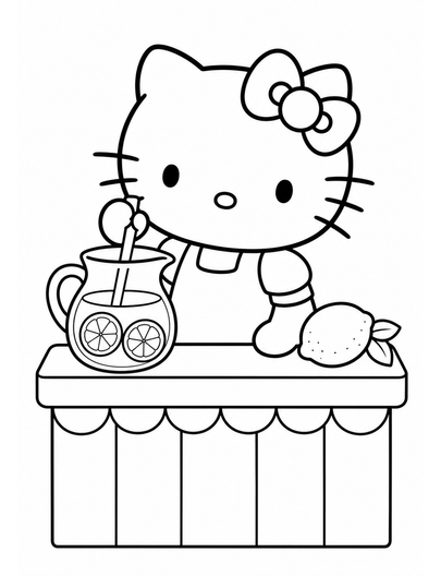 Hello Kitty Making A Lemonade Stand printable coloring page from the hello kitty coloring pages collection