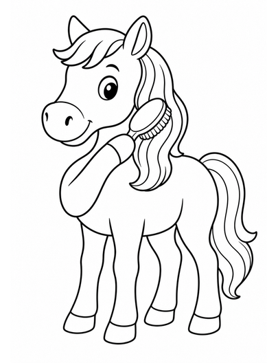 Horse Brushing Its Mane printable coloring page from the horse coloring pages collection