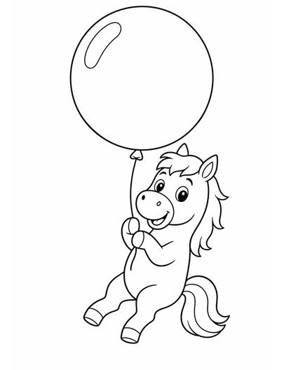 Horse Flying A Big Balloon printable coloring page from the horse coloring pages collection