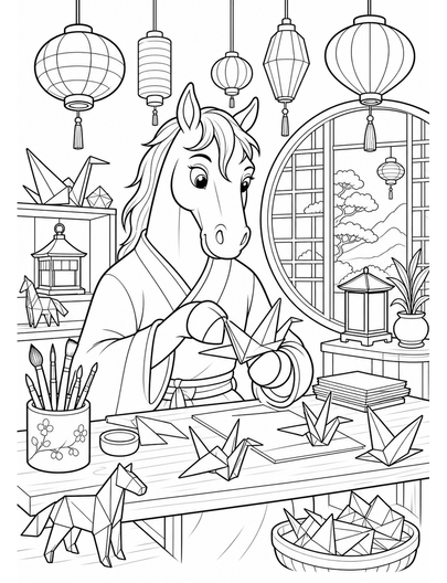 Horse Origami Artist In A Lantern Studio printable coloring page from the horse coloring pages collection