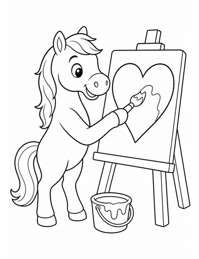 Horse Painting A Big Heart printable coloring page from the horse coloring pages collection