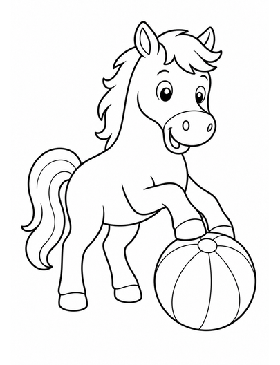 Horse Playing With A Beach Ball printable coloring page from the horse coloring pages collection