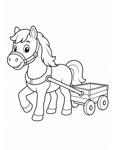 Horse Pulling A Little Wagon printable coloring page from the horse coloring pages collection