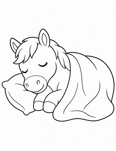 Horse Sleeping Under A Cozy Blanket printable coloring page from the horse coloring pages collection