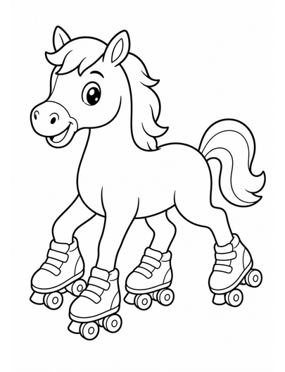 Horse Wearing Roller Skates printable coloring page from the horse coloring pages collection