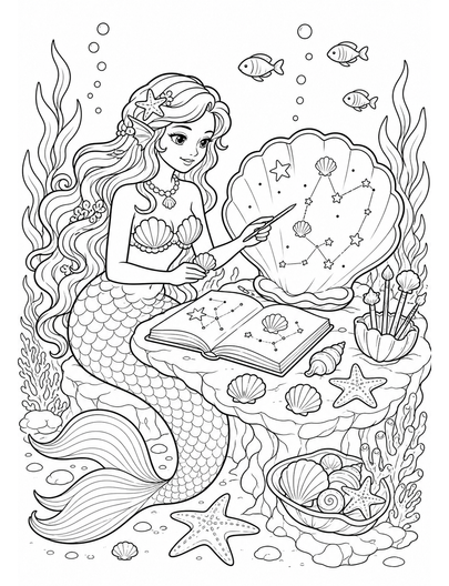Mermaid Cataloging Shell Constellations printable coloring page from the mermaid coloring pages collection