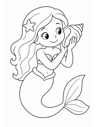 Mermaid Listening To A Conch Shell printable coloring page from the mermaid coloring pages collection