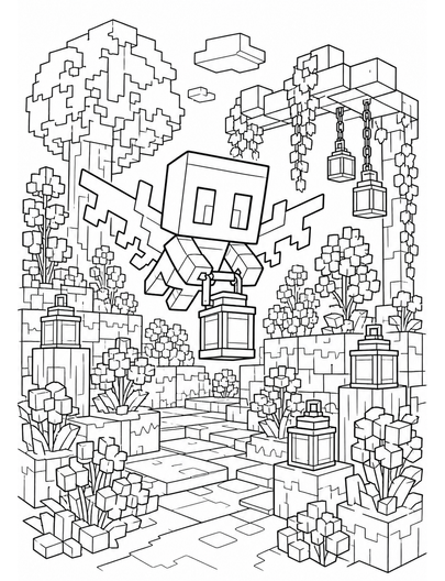 Minecraft Allay In A Lantern Garden printable coloring page from the minecraft coloring pages collection