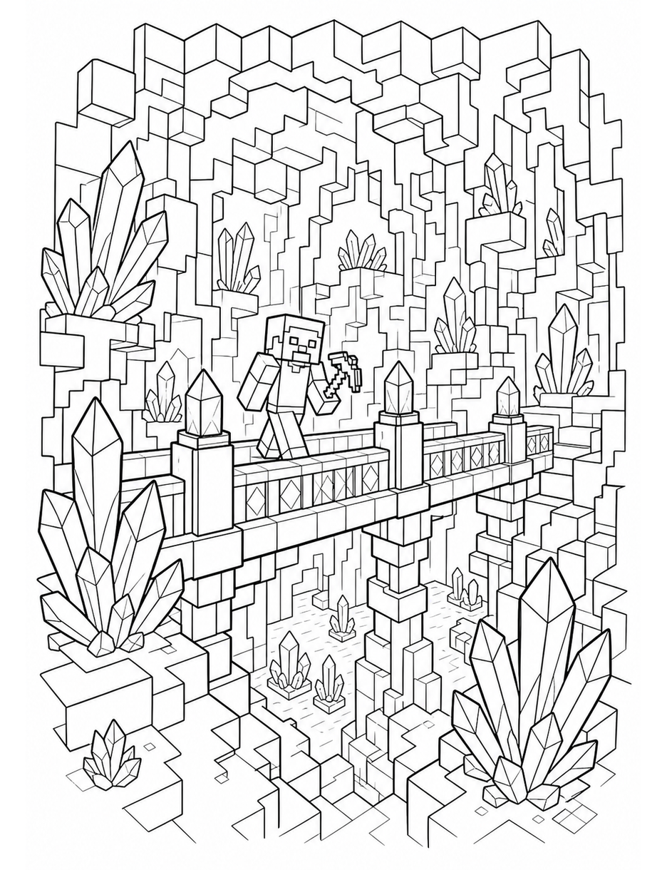 Minecraft Amethyst Cavern Crystal Bridge printable coloring page from the minecraft coloring pages collection