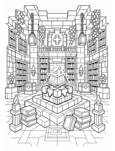 Minecraft Ancient Library With Enchanting Table printable coloring page from the minecraft coloring pages collection