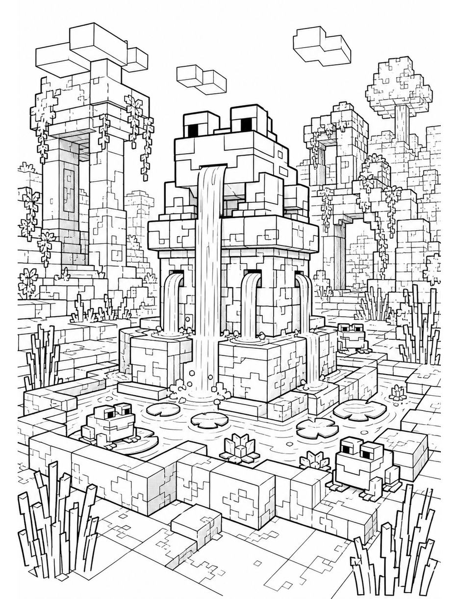 Minecraft Ancient Ruins Frog Fountain printable coloring page from the minecraft coloring pages collection