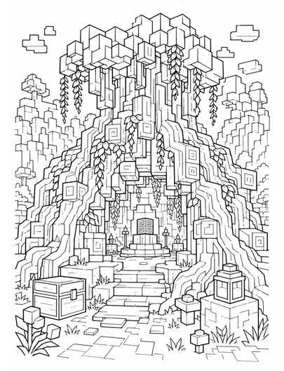 Minecraft Ancient Tree Root Sanctuary printable coloring page from the minecraft coloring pages collection
