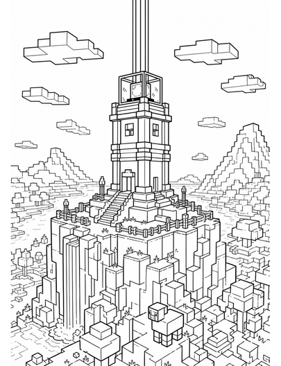Minecraft Beacon Tower On A Cliff printable coloring page from the minecraft coloring pages collection