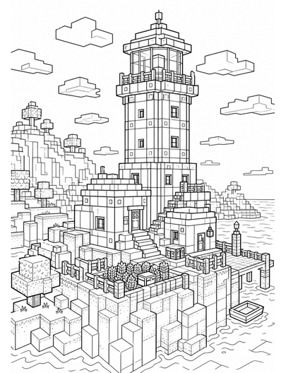 Minecraft Copper Lighthouse Cliff Base printable coloring page from the minecraft coloring pages collection
