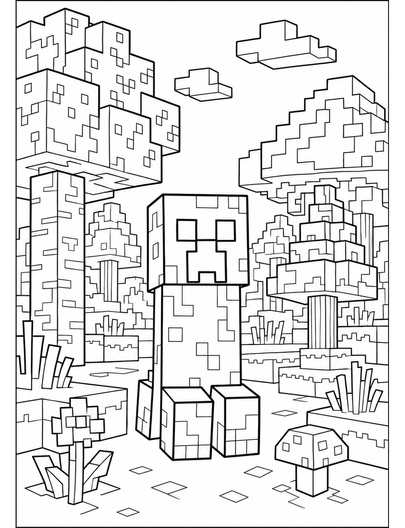 Minecraft Creeper Forest Adventure printable coloring page from the minecraft coloring pages collection