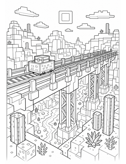 Minecraft Desert Canyon Rail Bridge printable coloring page from the minecraft coloring pages collection