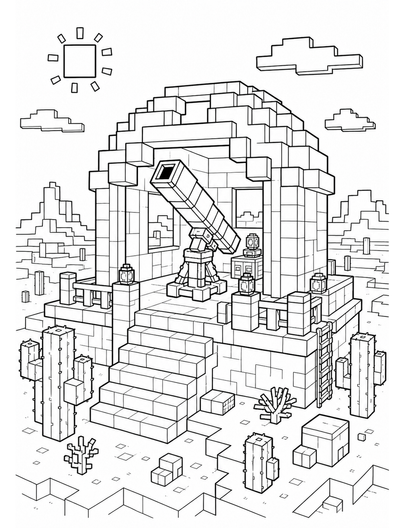 Minecraft Desert Observatory With Telescope printable coloring page from the minecraft coloring pages collection