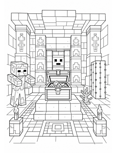 Minecraft Desert Temple Treasure Room printable coloring page from the minecraft coloring pages collection