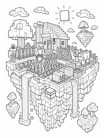 Minecraft Floating Island Farm printable coloring page from the minecraft coloring pages collection