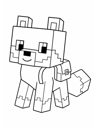 Minecraft Fox Wearing A Tiny Backpack printable coloring page from the minecraft coloring pages collection
