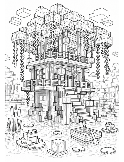 Minecraft Froglight Mangrove Treehouse printable coloring page from the minecraft coloring pages collection