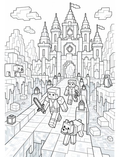 Minecraft Ice Castle Bridge Expedition printable coloring page from the minecraft coloring pages collection