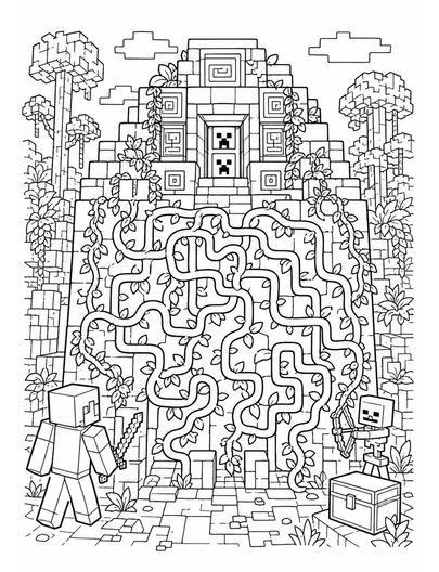 Minecraft Jungle Temple Vine Maze printable coloring page from the minecraft coloring pages collection