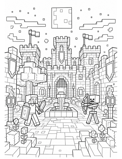 Minecraft Moonlit Castle Courtyard printable coloring page from the minecraft coloring pages collection