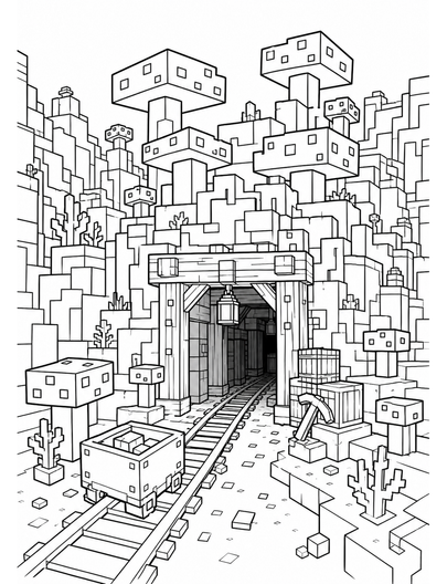 Minecraft Mushroom Canyon Mine Entrance printable coloring page from the minecraft coloring pages collection