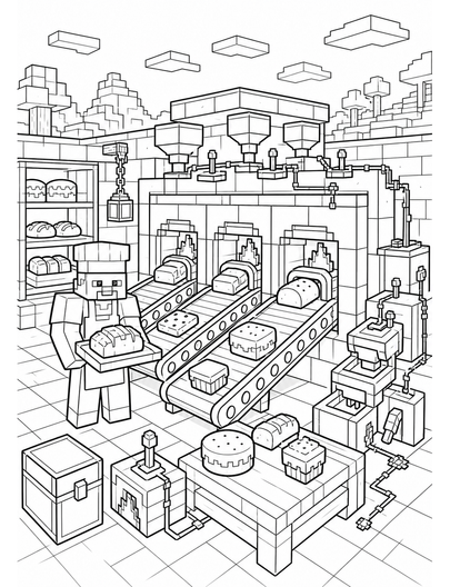 Minecraft Redstone Bakery With Conveyor Ovens printable coloring page from the minecraft coloring pages collection