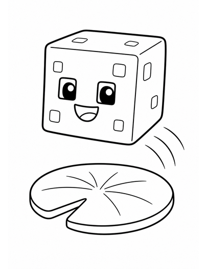 Minecraft Slime Jumping Over A Lily Pad printable coloring page from the minecraft coloring pages collection