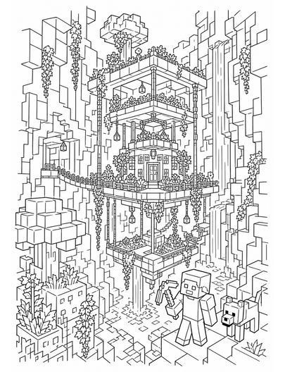 Minecraft Suspended Garden Ravine Base printable coloring page from the minecraft coloring pages collection