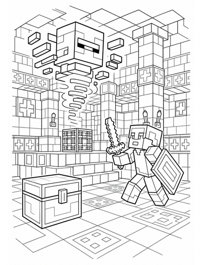 Minecraft Trial Chamber With Breeze Mob printable coloring page from the minecraft coloring pages collection
