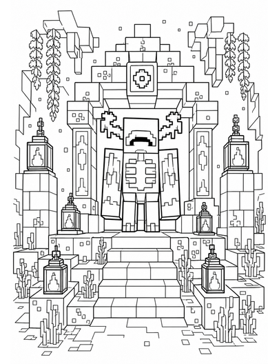 Minecraft Warden Shrine With Soul Lanterns printable coloring page from the minecraft coloring pages collection