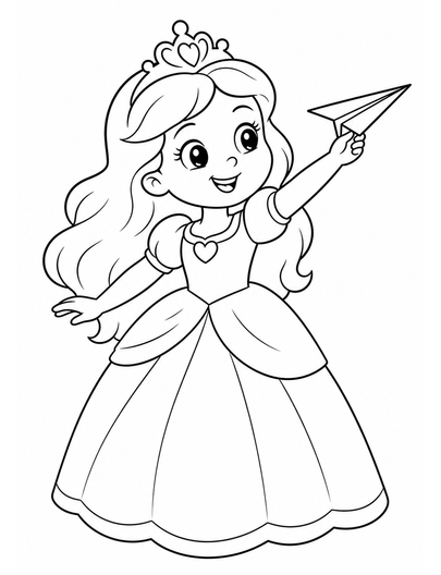 Princess Flying A Paper Airplane printable coloring page from the princess coloring pages collection