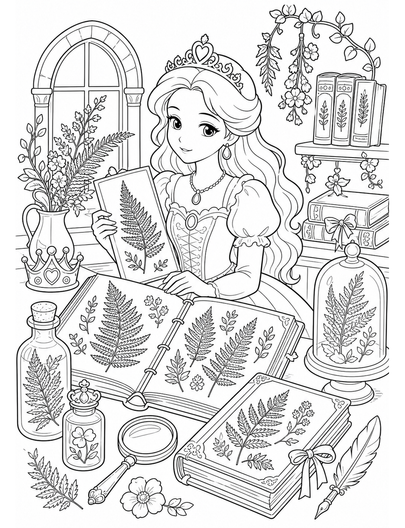 Princess Herbarium With Pressed Fern Albums printable coloring page from the princess coloring pages collection