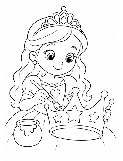Princess Painting A Starry Crown printable coloring page from the princess coloring pages collection