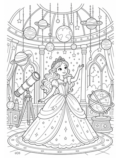 Princess Planetarium With Hanging Orbits printable coloring page from the princess coloring pages collection