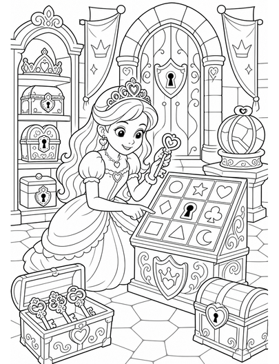 Princess Puzzle Room With Secret Keys printable coloring page from the princess coloring pages collection