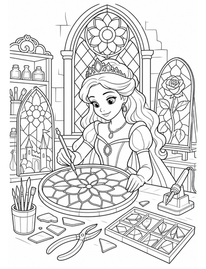 Princess Stained Glass Workshop printable coloring page from the princess coloring pages collection