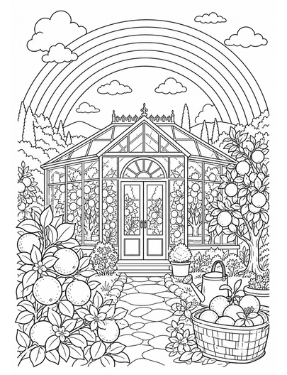 Rainbow Framing A Glasshouse Citrus Grove printable coloring page from the rainbow coloring page collection
