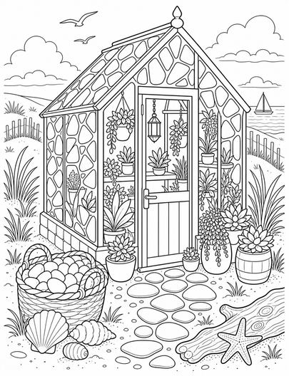 Beach Glass Greenhouse By The Dunes printable coloring page from the summer coloring pages collection