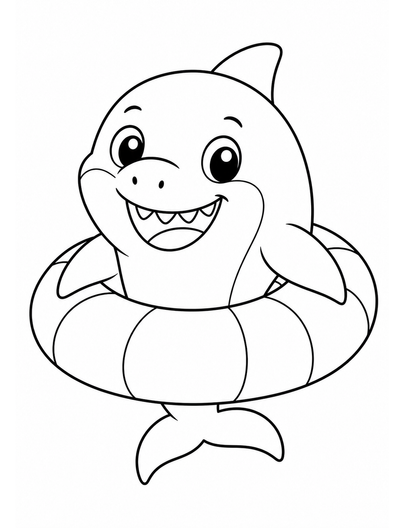 Cute Shark With A Beach Float Ring printable coloring page from the summer coloring pages collection