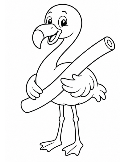 Happy Flamingo With A Pool Noodle printable coloring page from the summer coloring pages collection