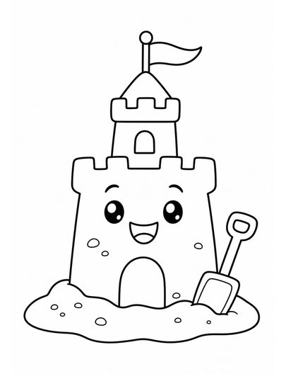 Happy Sandcastle With A Tiny Flag printable coloring page from the summer coloring pages collection