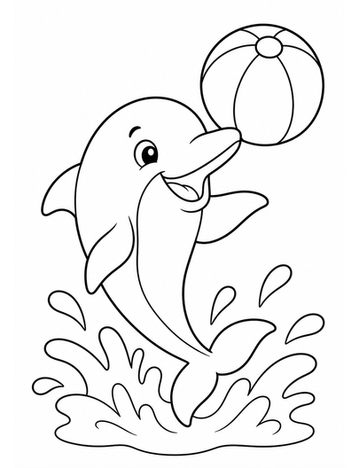 Smiling Dolphin Splashing With Beach Ball printable coloring page from the summer coloring pages collection