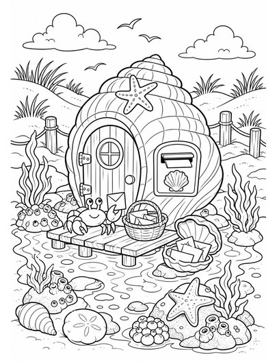 Tide Pool Post Office By The Dunes printable coloring page from the summer coloring pages collection