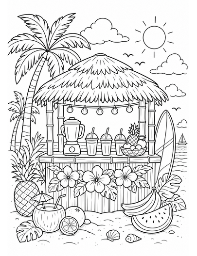 Tropical Juice Stand By The Beach printable coloring page from the summer coloring pages collection
