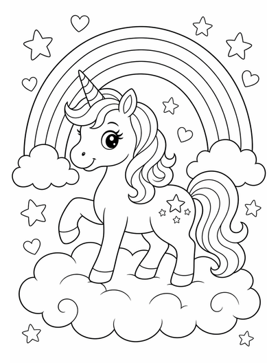 Cute Unicorn Rainbow printable coloring page from the unicorn coloring pages collection