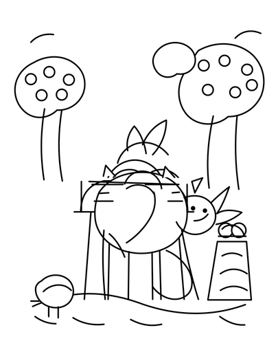 Unicorn Baking Pies In An Autumn Orchard printable coloring page from the unicorn coloring pages collection